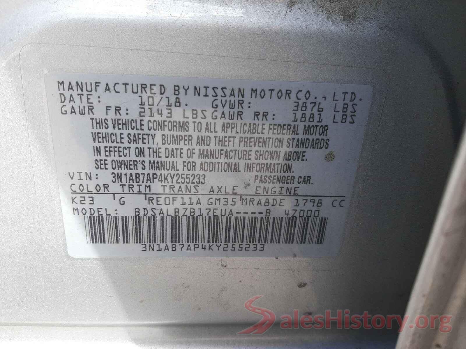 3N1AB7AP4KY255233 2019 NISSAN SENTRA