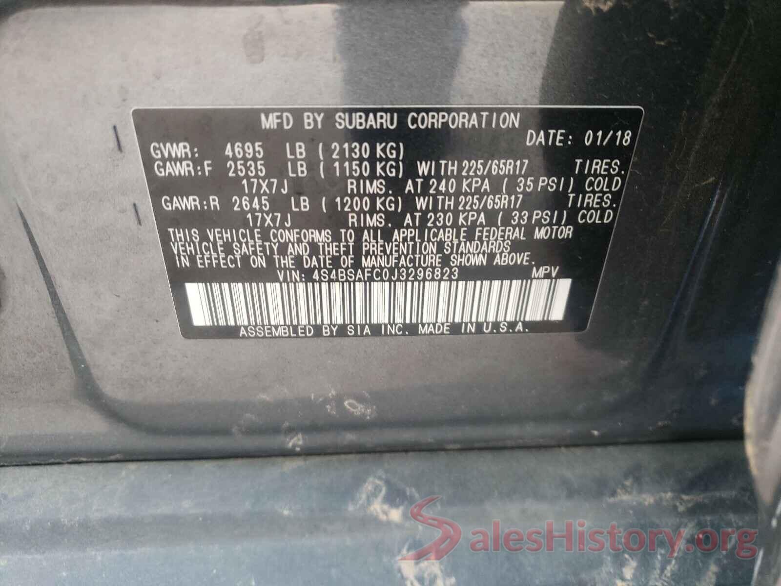 4S4BSAFC0J3296823 2018 SUBARU OUTBACK