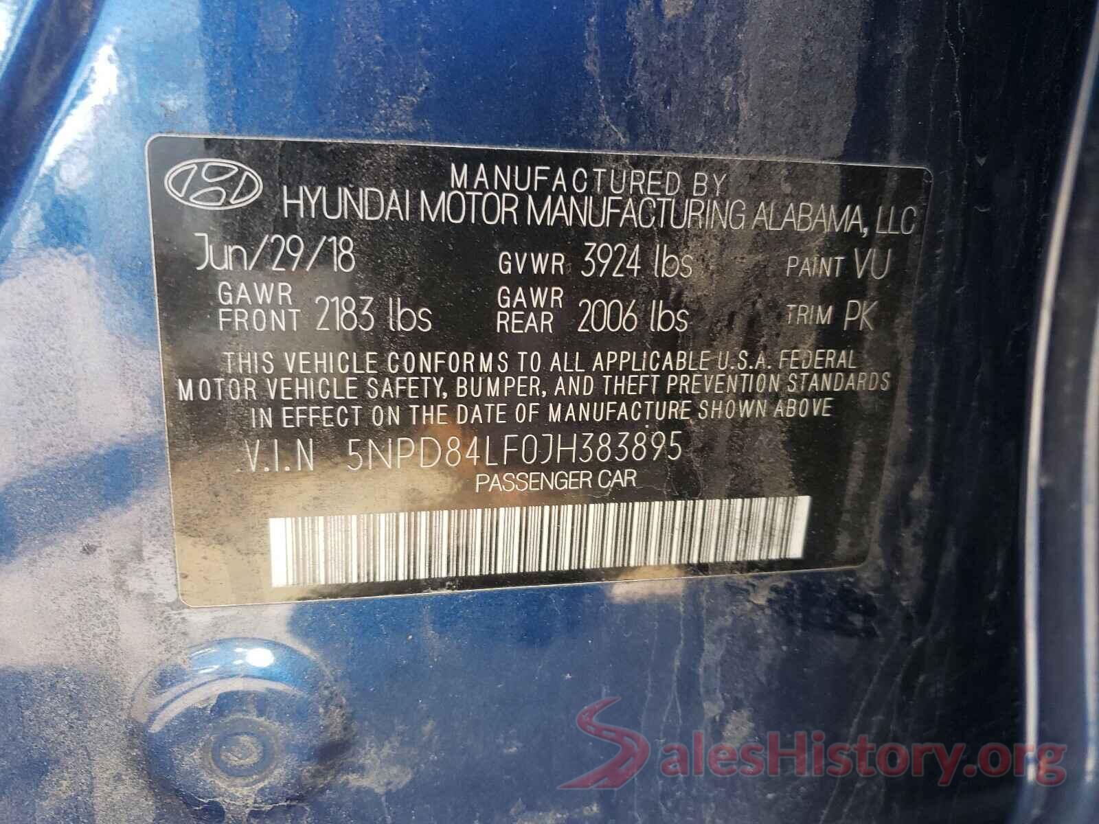 5NPD84LF0JH383895 2018 HYUNDAI ELANTRA