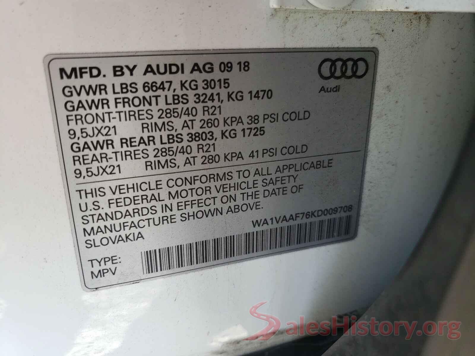 WA1VAAF76KD009708 2019 AUDI Q7