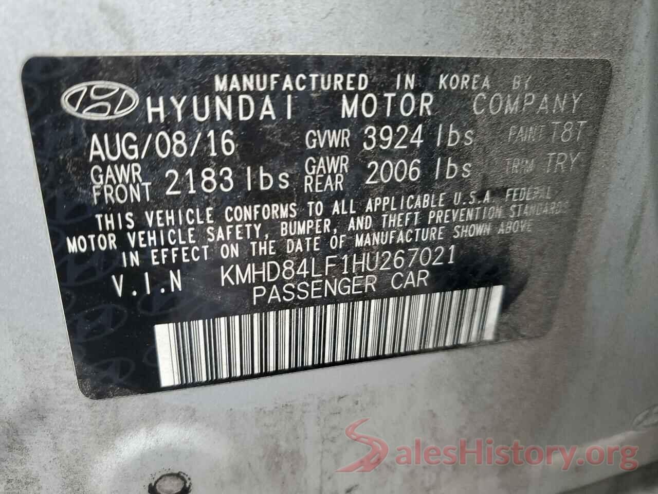 KMHD84LF1HU267021 2017 HYUNDAI ELANTRA