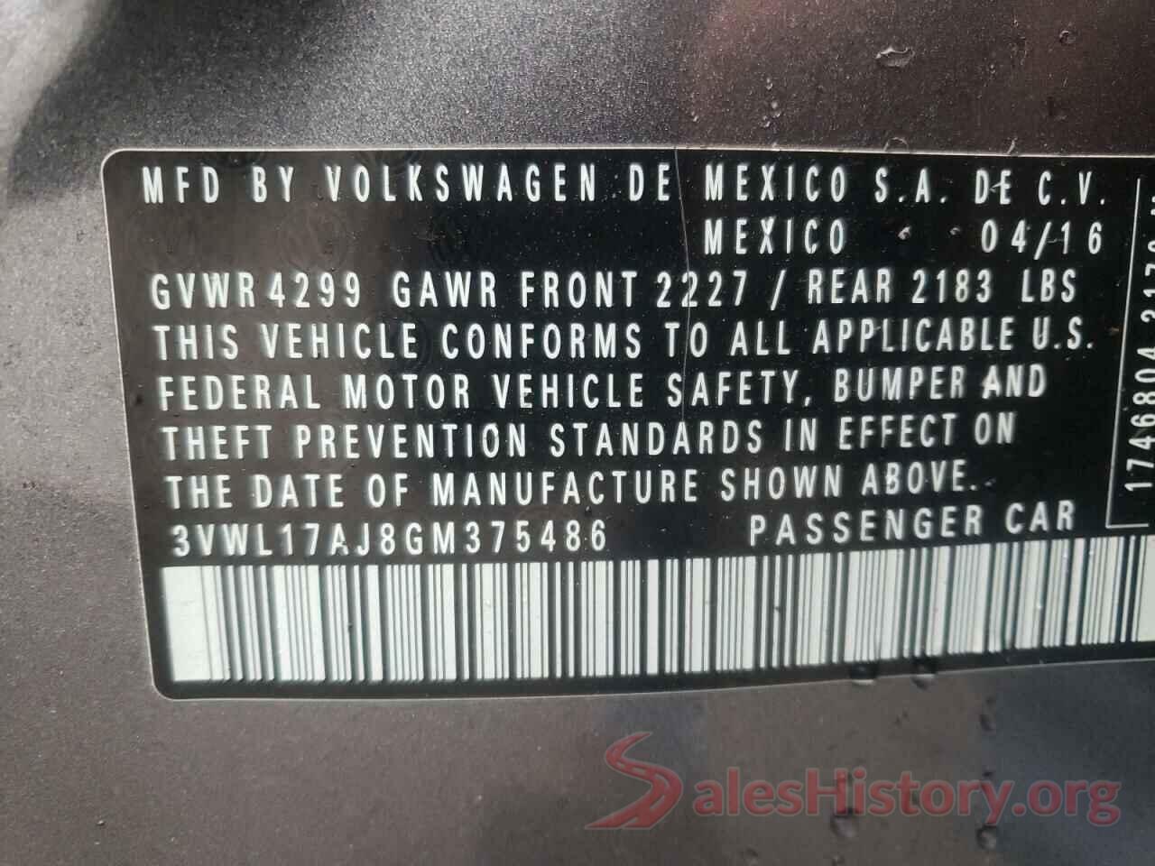 3VWL17AJ8GM375486 2016 VOLKSWAGEN JETTA