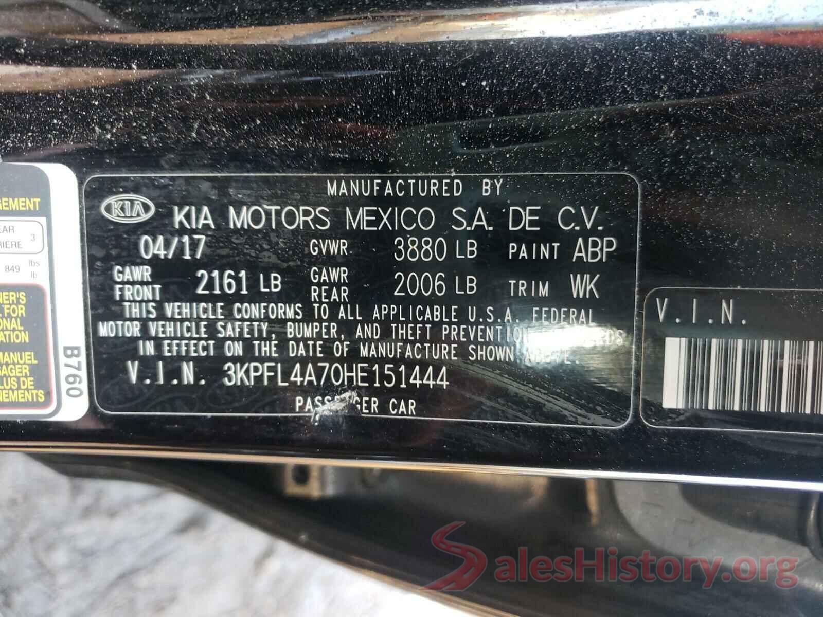 3KPFL4A70HE151444 2017 KIA FORTE