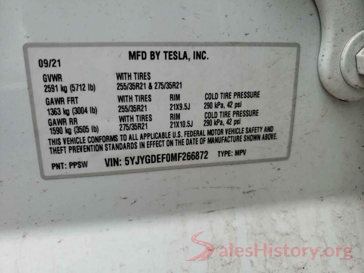 5YJYGDEF0MF266872 2021 TESLA MODEL Y