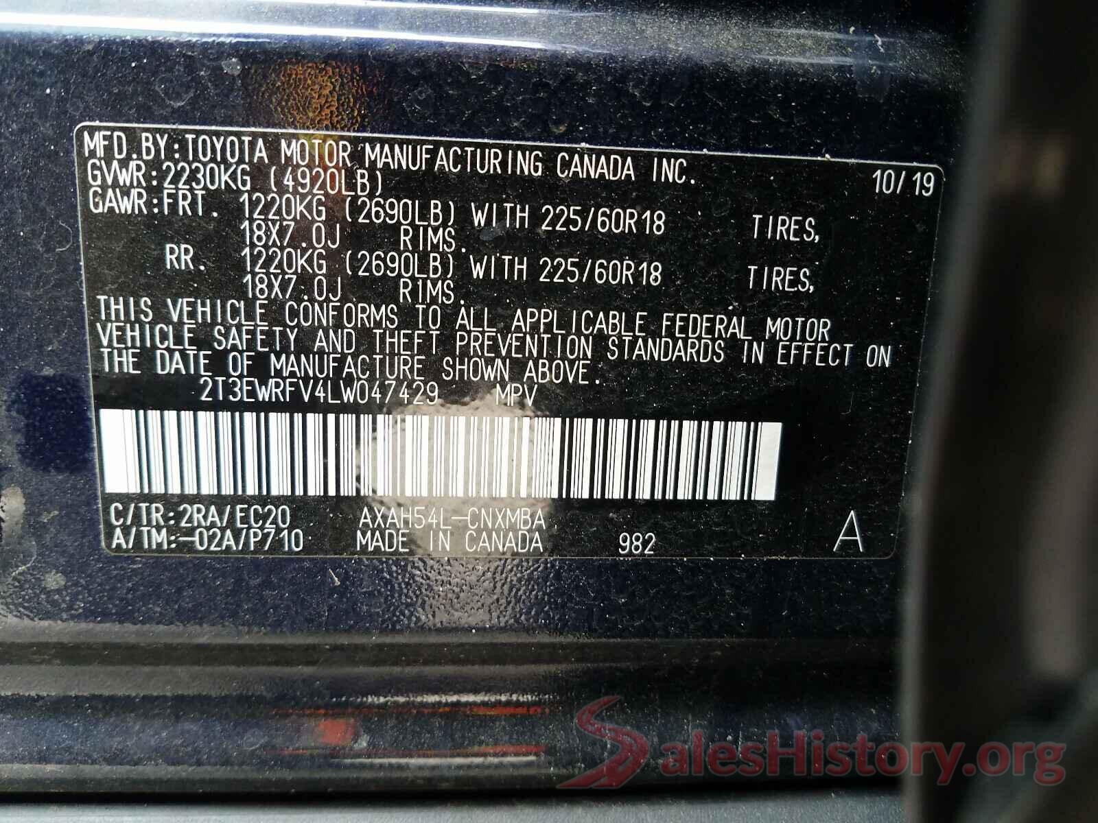 2T3EWRFV4LW047429 2020 TOYOTA RAV4