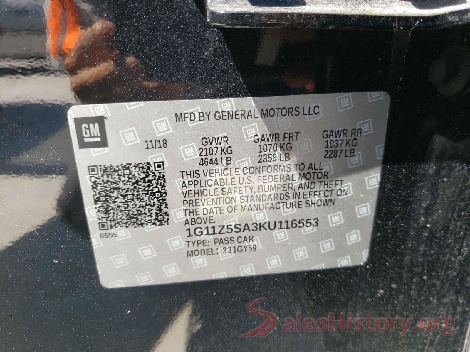 1G11Z5SA3KU116553 2019 CHEVROLET IMPALA