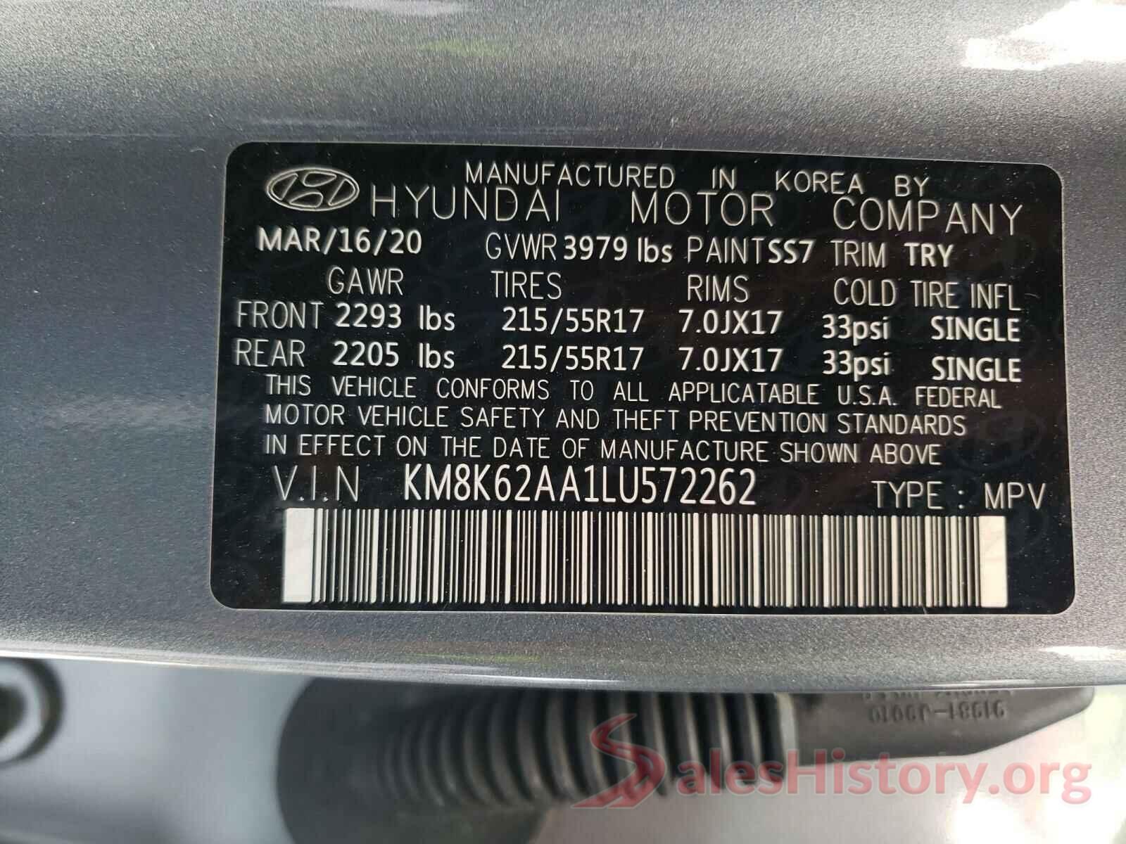 KM8K62AA1LU572262 2020 HYUNDAI KONA