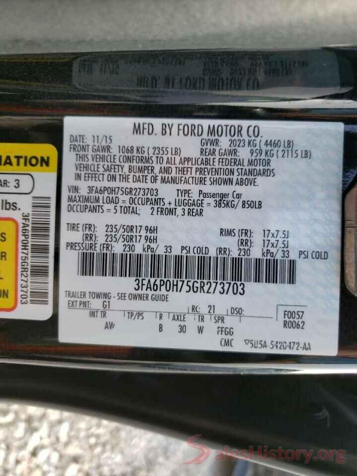 3FA6P0H75GR273703 2016 FORD FUSION