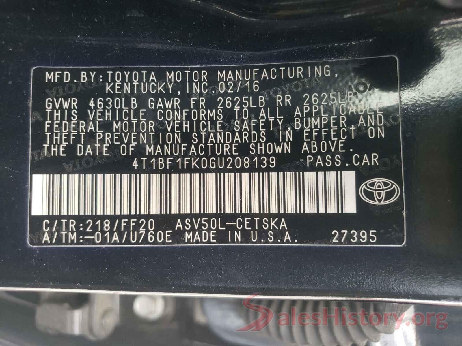 4T1BF1FK0GU208139 2016 TOYOTA CAMRY