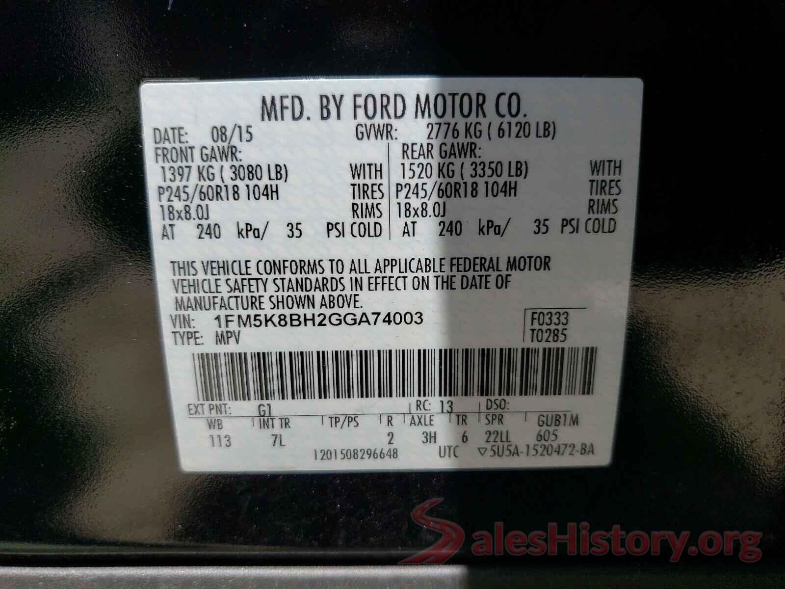 1FM5K8BH2GGA74003 2016 FORD EXPLORER