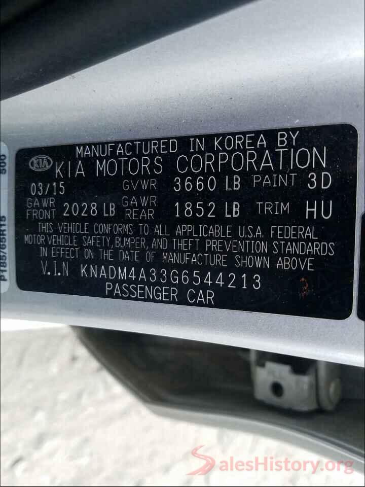 KNADM4A33G6544213 2016 KIA RIO