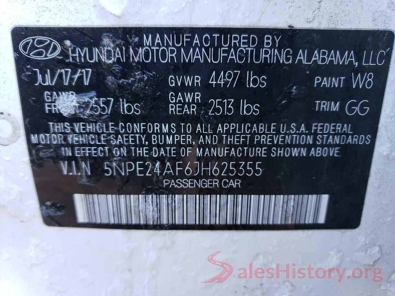 5NPE24AF6JH625355 2018 HYUNDAI SONATA