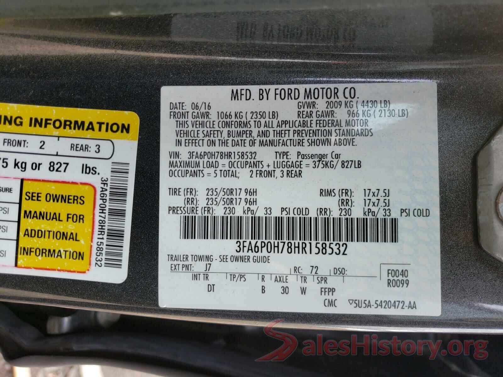 3FA6P0H78HR158532 2017 FORD FUSION