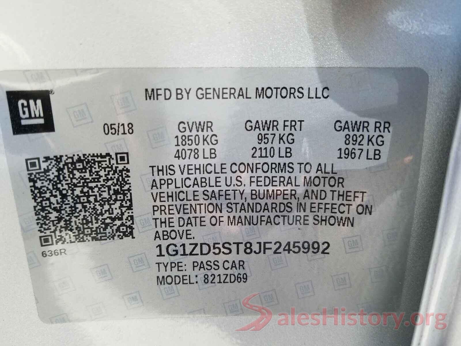 1G1ZD5ST8JF245992 2018 CHEVROLET MALIBU