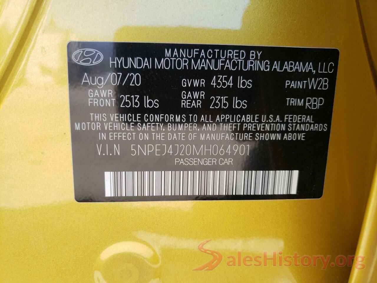 5NPEJ4J20MH064901 2021 HYUNDAI SONATA