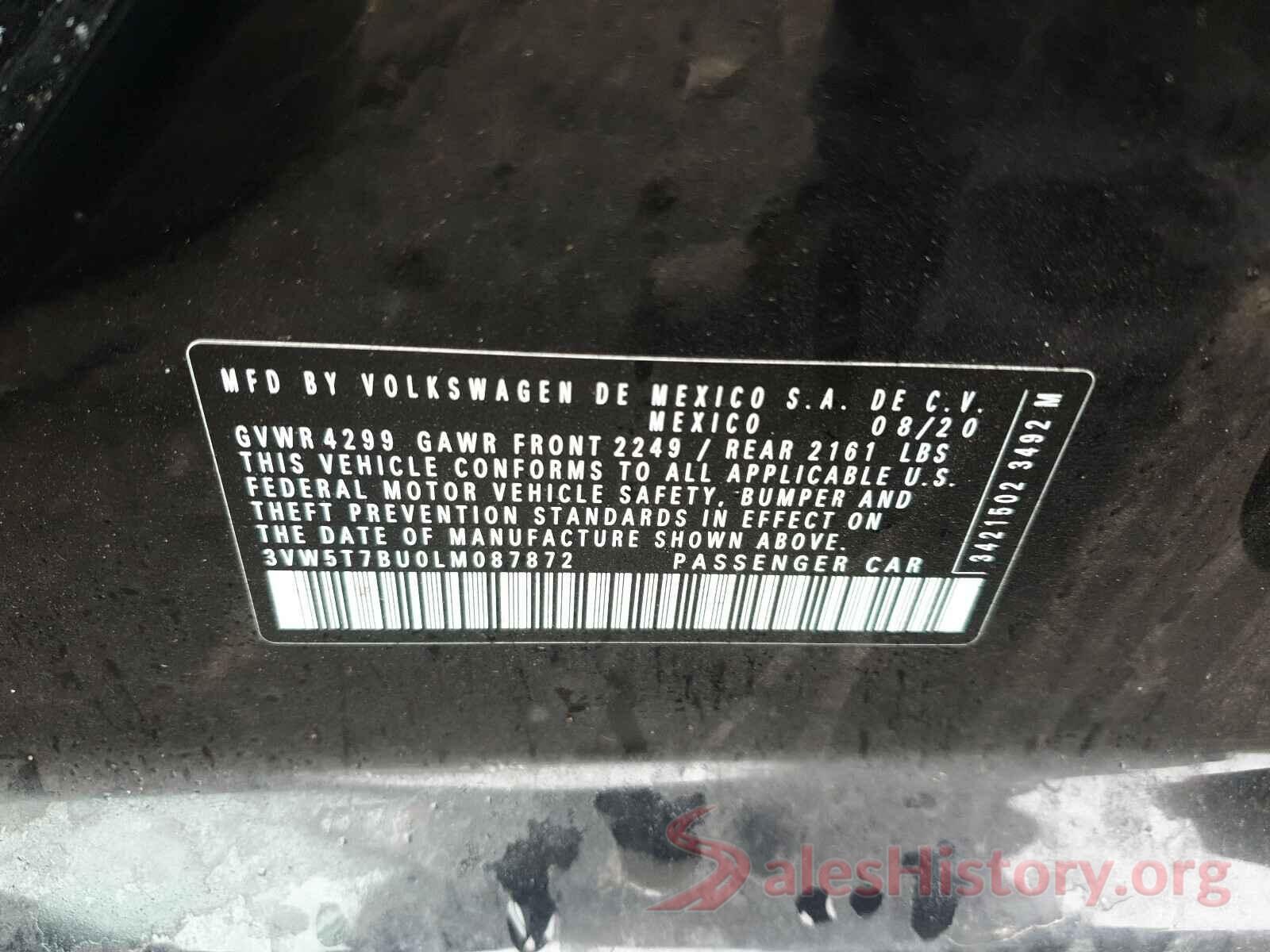 3VW5T7BU0LM087872 2020 VOLKSWAGEN JETTA