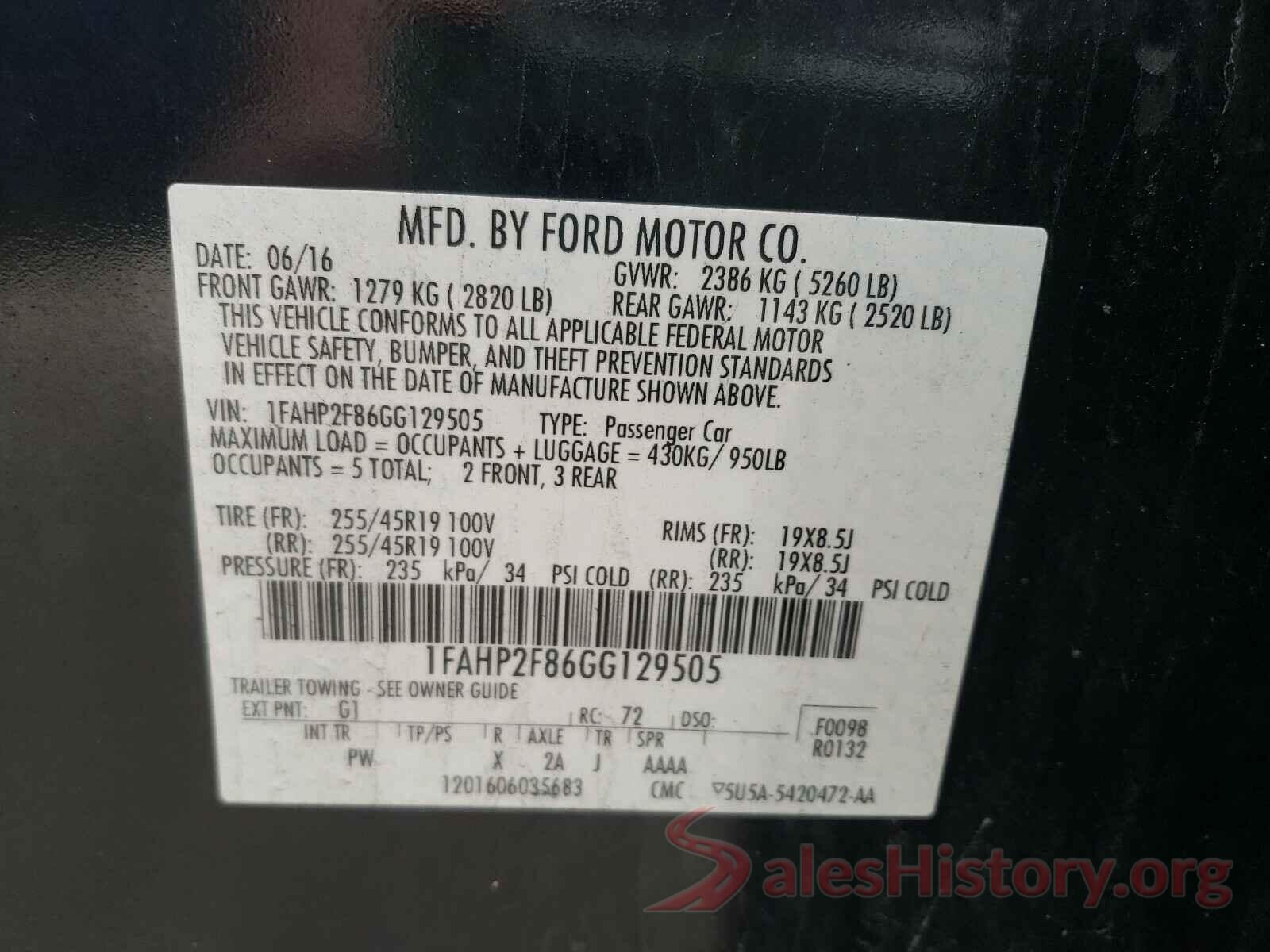 1FAHP2F86GG129505 2016 FORD TAURUS