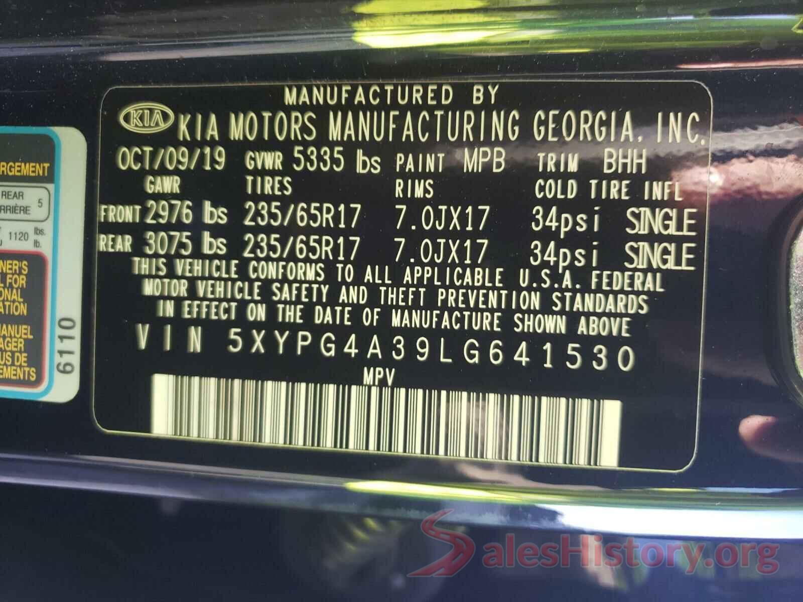 5XYPG4A39LG641530 2020 KIA SORENTO