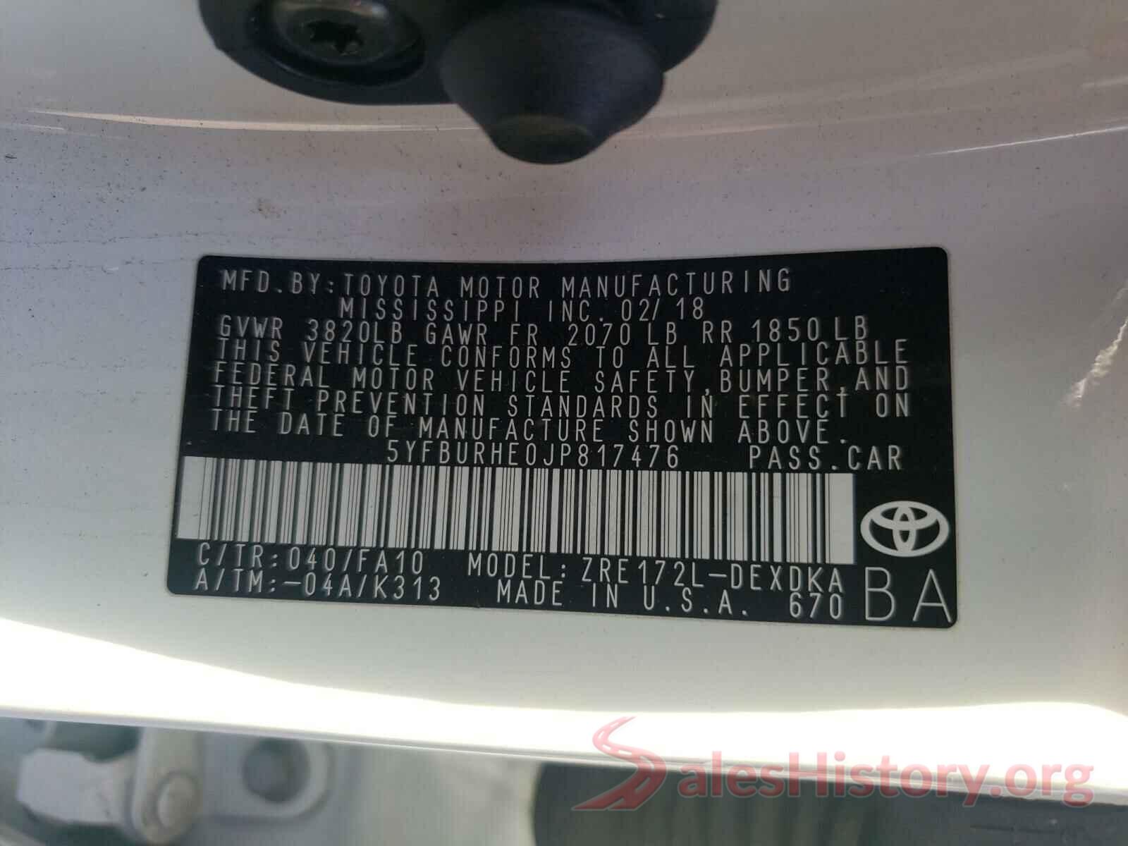 5YFBURHE0JP817476 2018 TOYOTA COROLLA