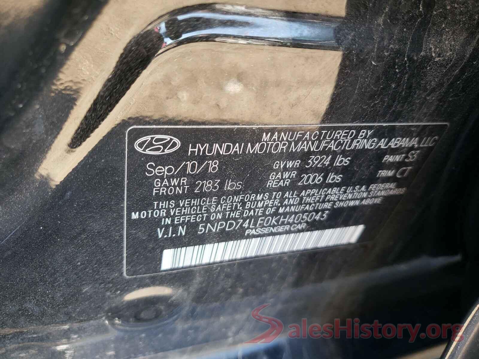 5NPD74LF0KH405043 2019 HYUNDAI ELANTRA