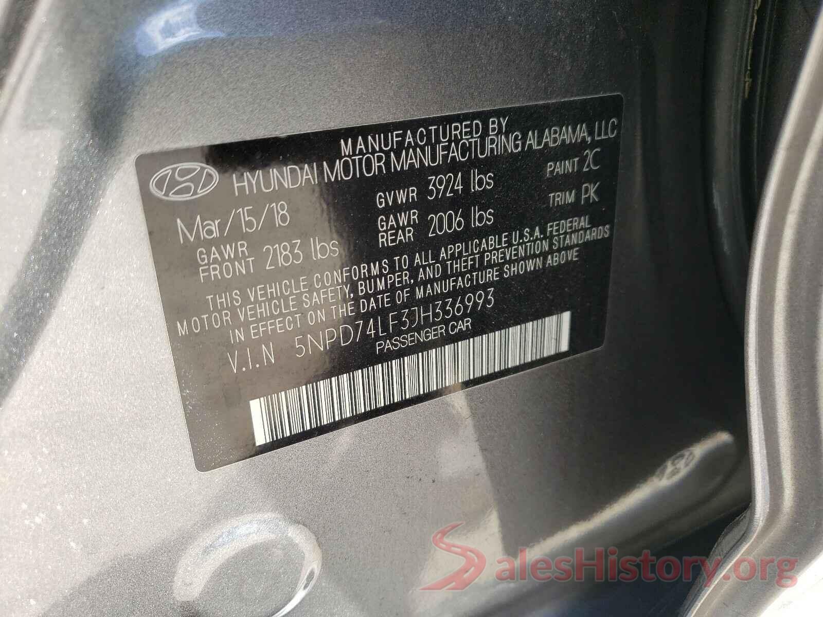 5NPD74LF3JH336993 2018 HYUNDAI ELANTRA