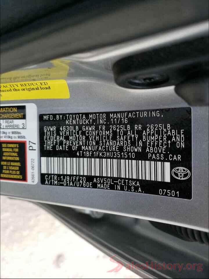 4T1BF1FK3HU351510 2017 TOYOTA CAMRY