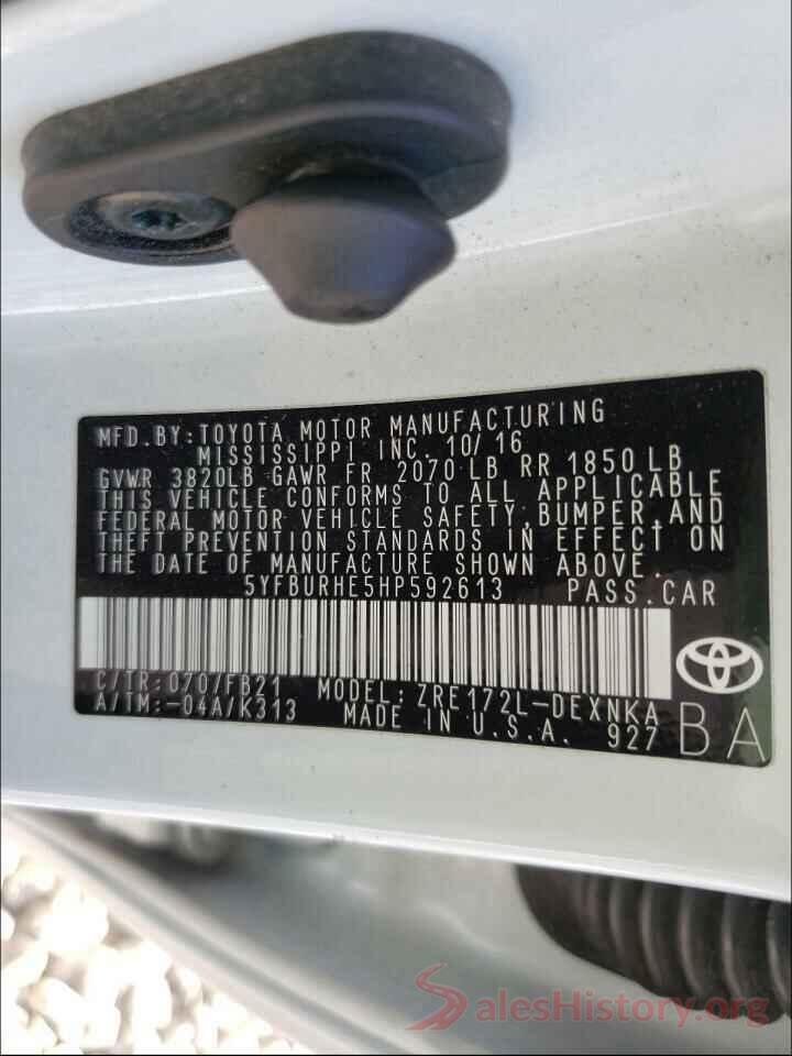 5YFBURHE5HP592613 2017 TOYOTA COROLLA