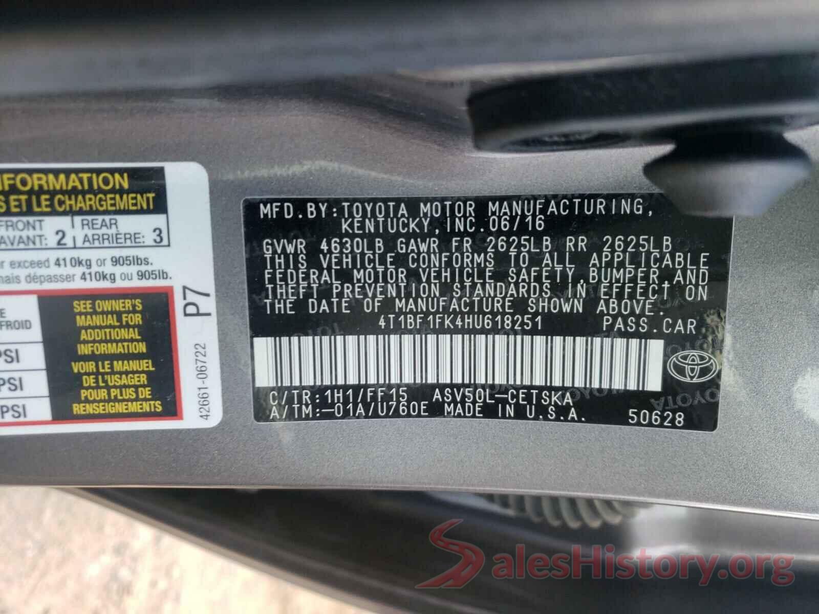 4T1BF1FK4HU618251 2017 TOYOTA CAMRY