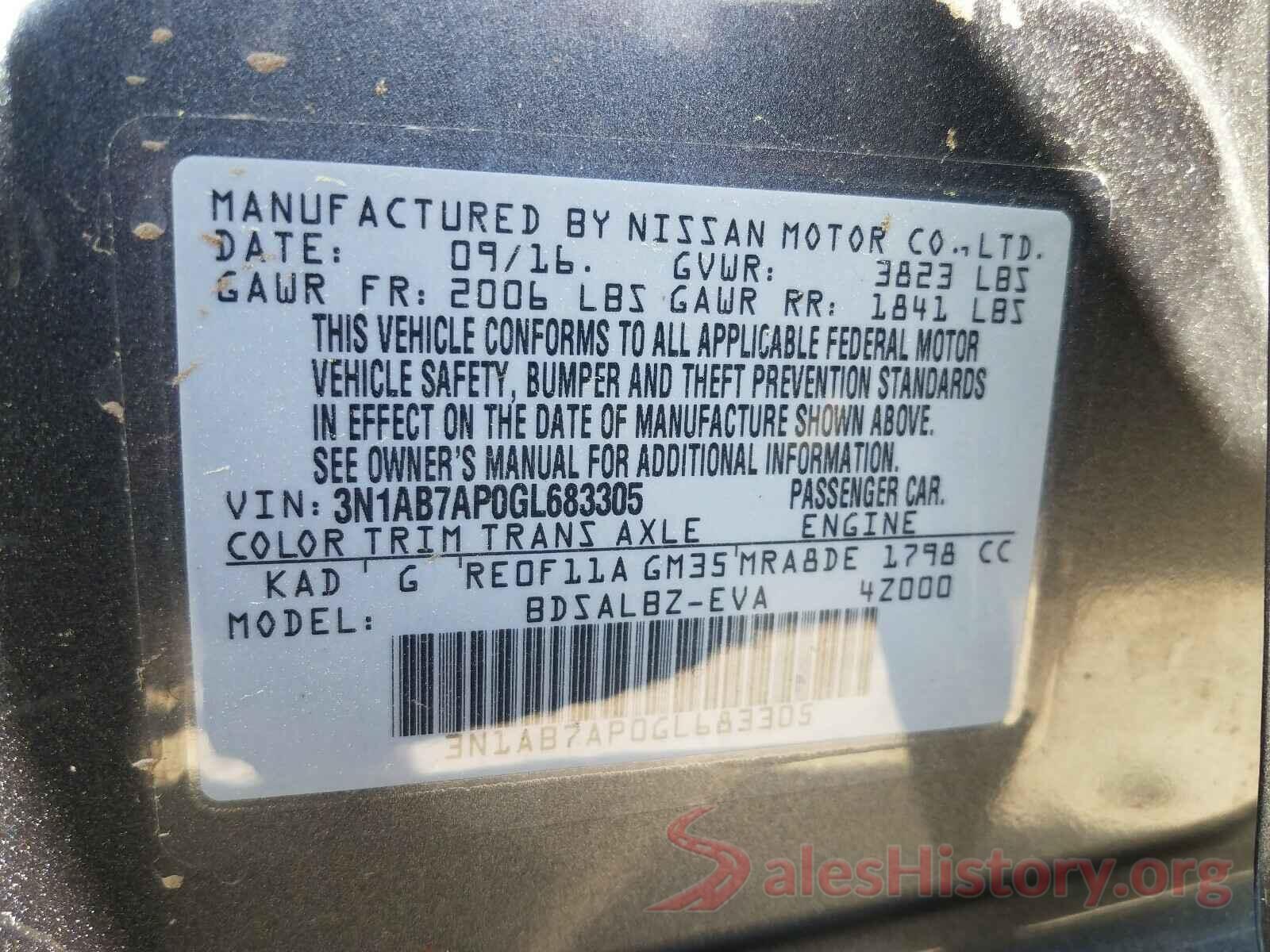 3N1AB7AP0GL683305 2016 NISSAN SENTRA