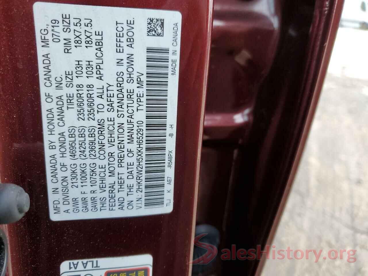 2HKRW2H5XKH652910 2019 HONDA CRV