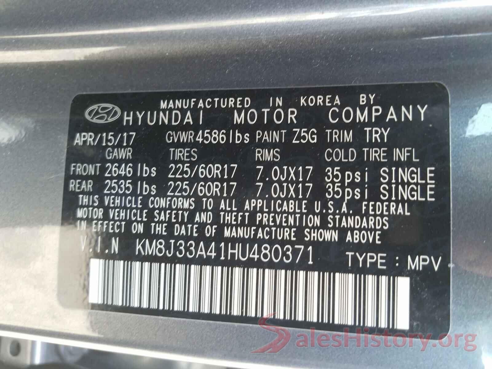 KM8J33A41HU480371 2017 HYUNDAI TUCSON