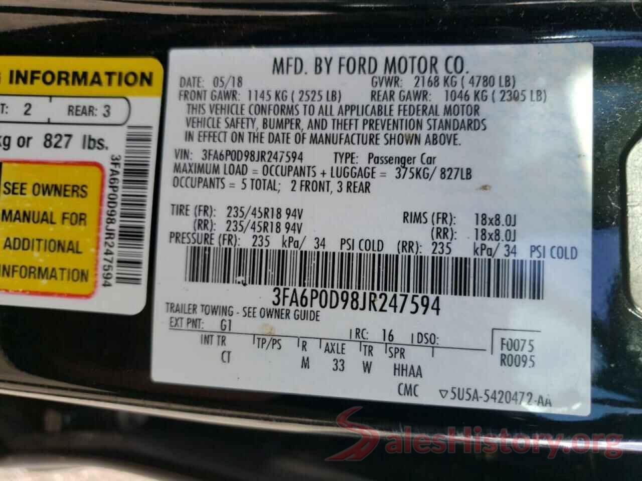 3FA6P0D98JR247594 2018 FORD FUSION