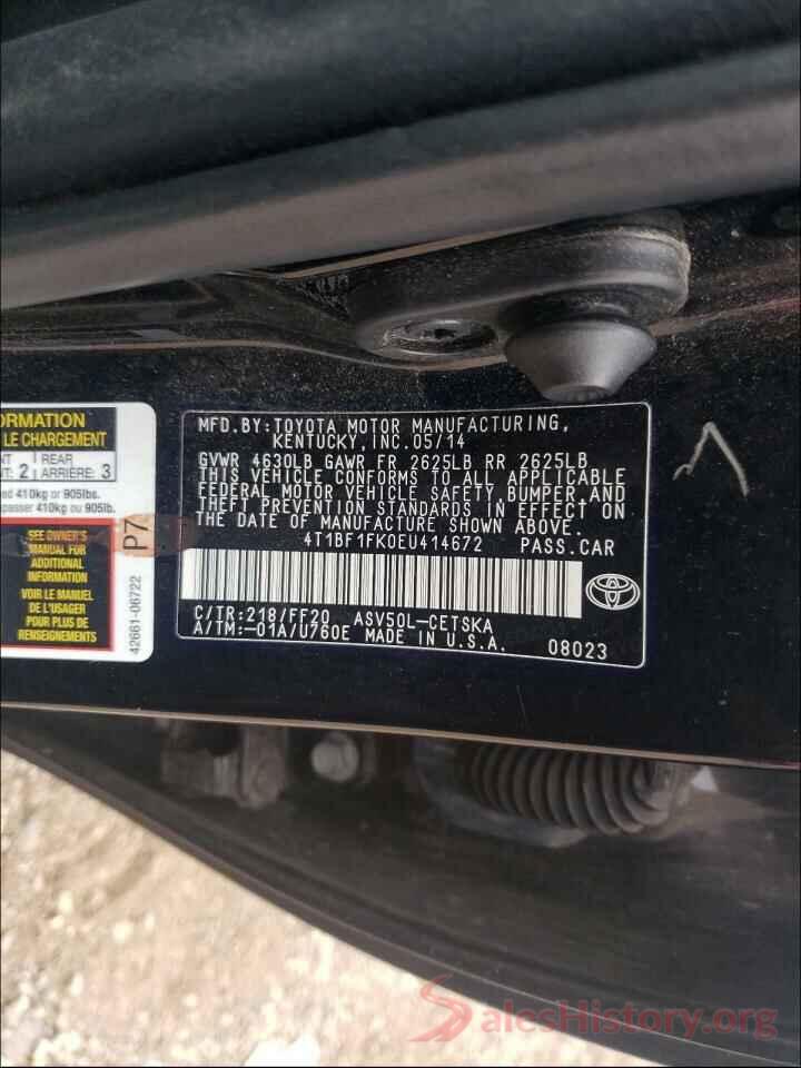 4T1BF1FK0EU414672 2014 TOYOTA CAMRY