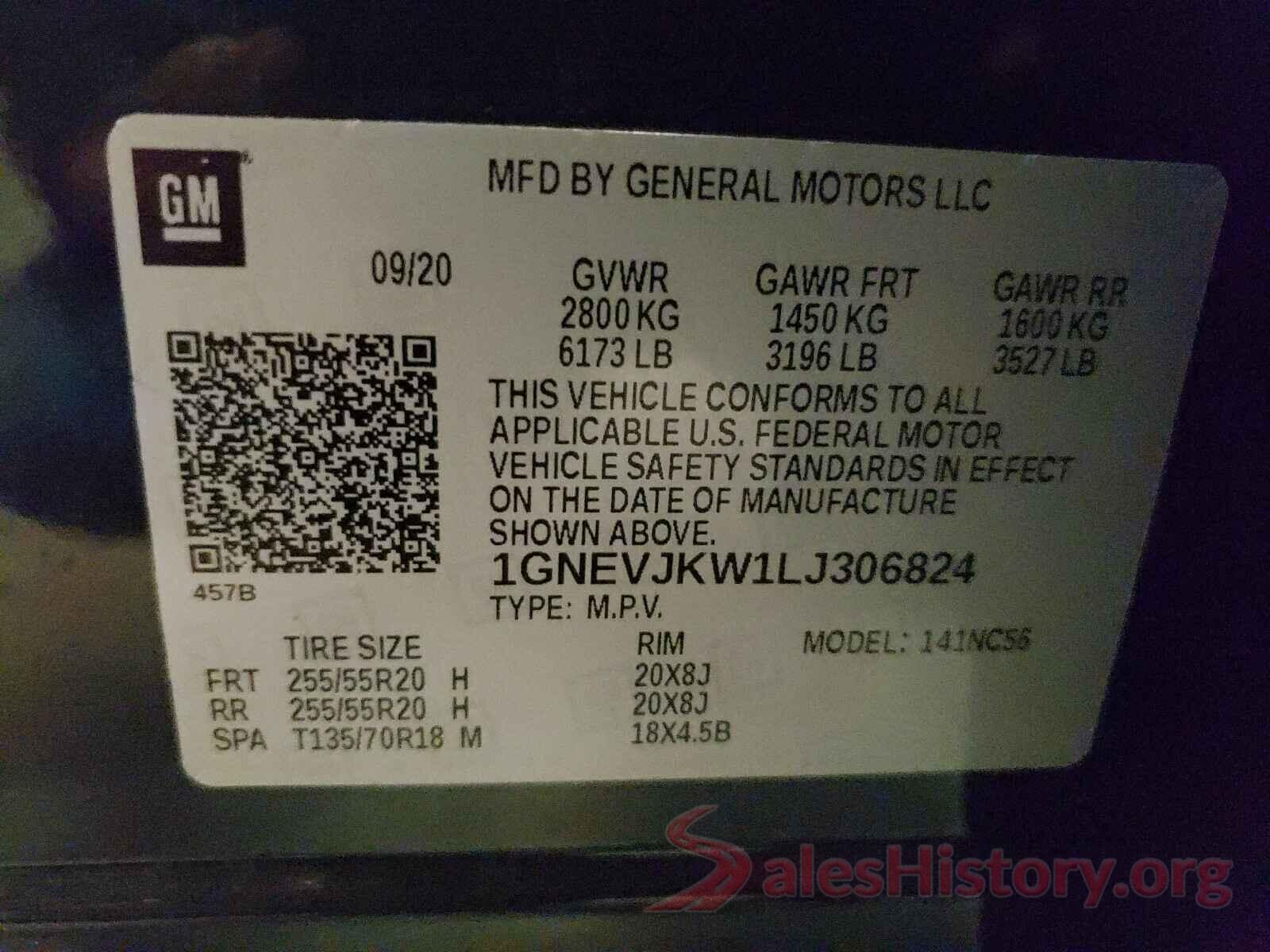 1GNEVJKW1LJ306824 2020 CHEVROLET TRAVERSE