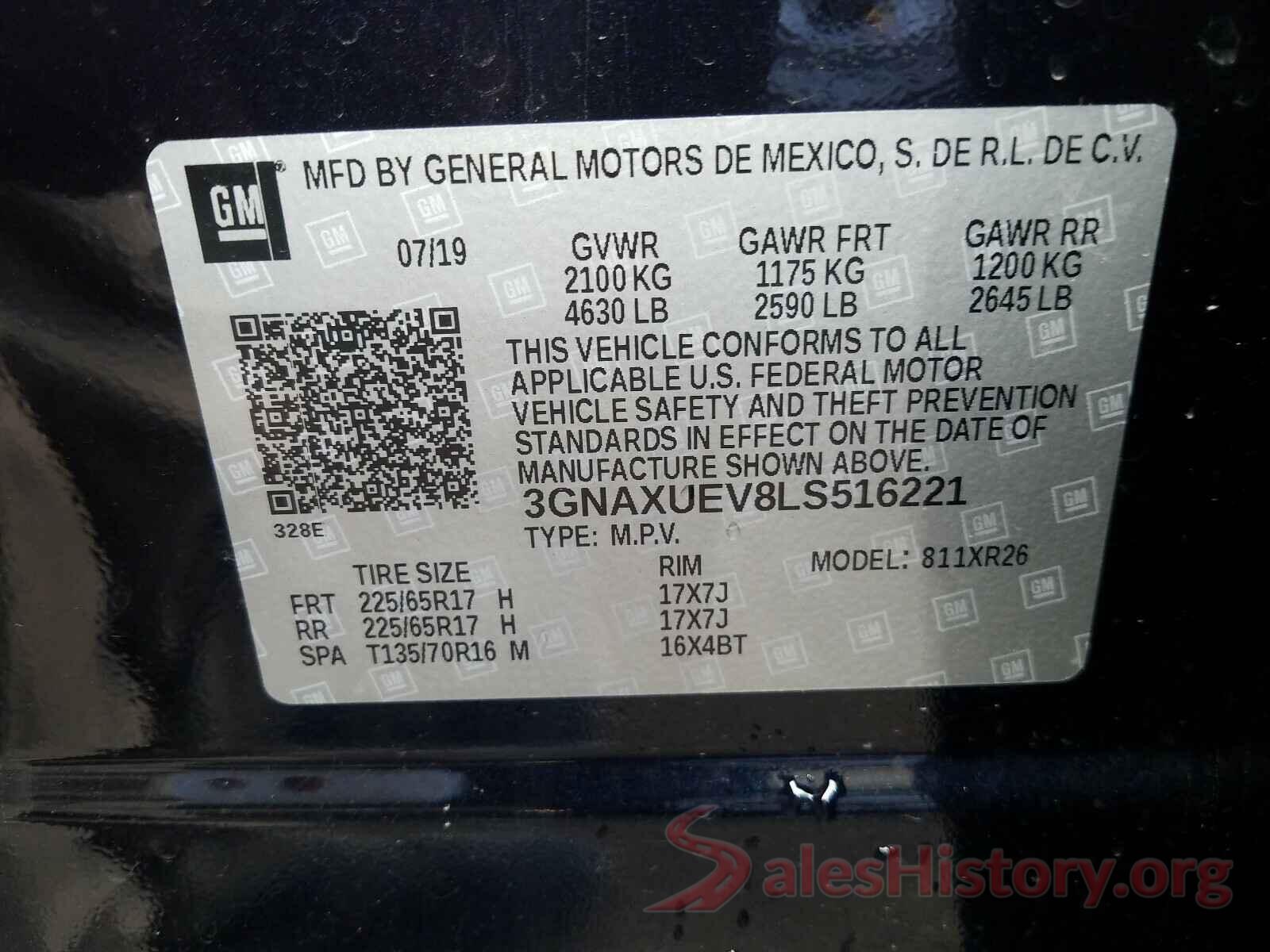 3GNAXUEV8LS516221 2020 CHEVROLET EQUINOX