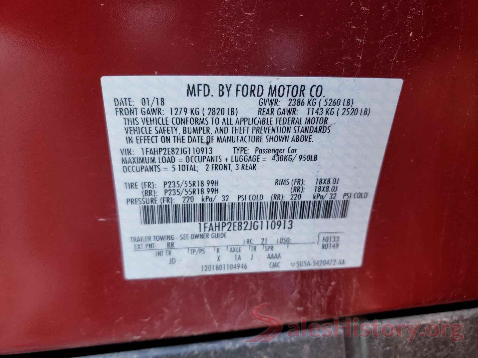 1FAHP2E82JG110913 2018 FORD TAURUS