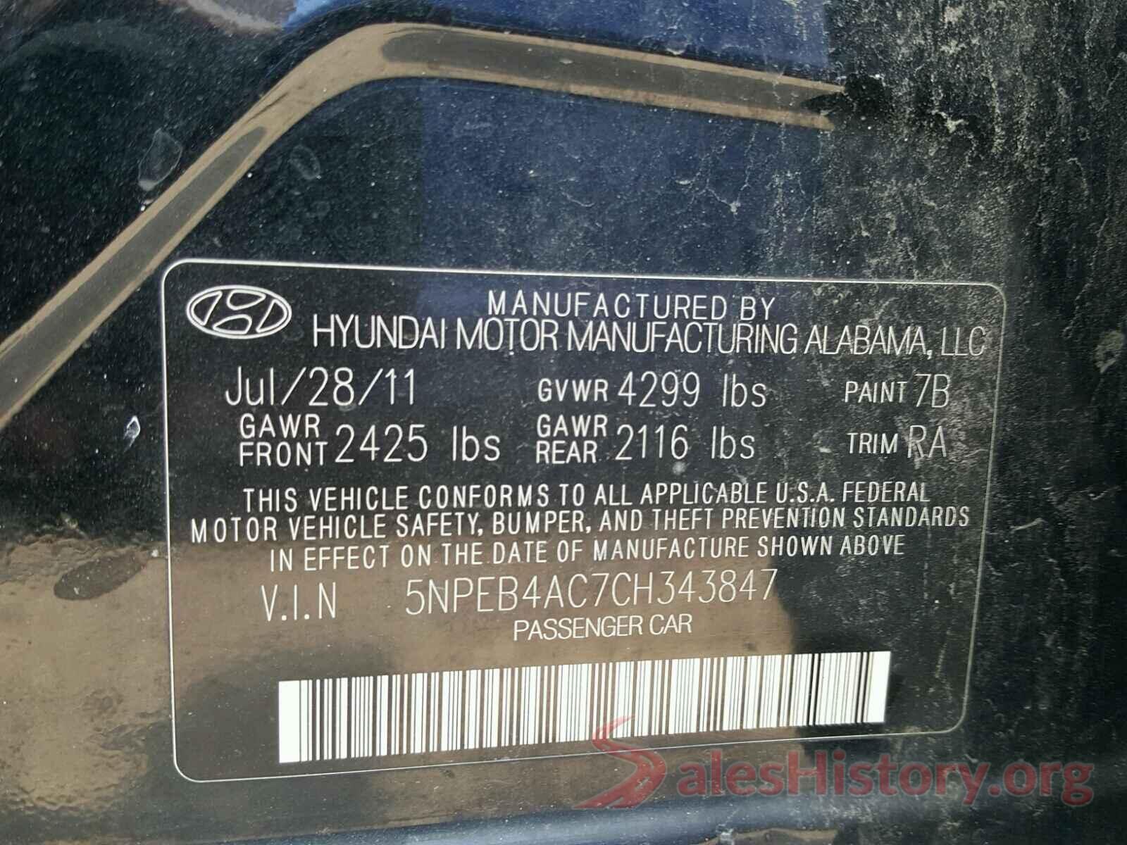 5NPEB4AC7CH343847 2012 HYUNDAI SONATA