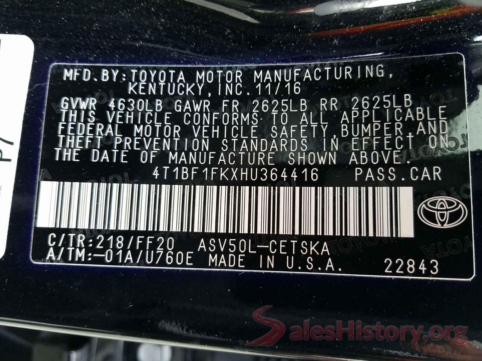 4T1BF1FKXHU364416 2017 TOYOTA CAMRY