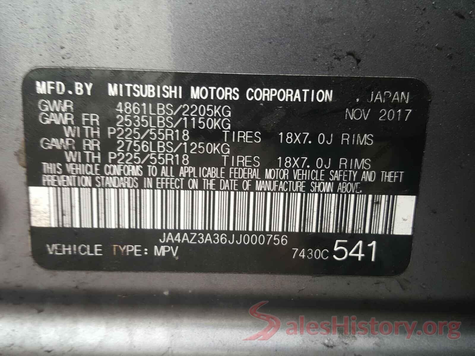 JA4AZ3A36JJ000756 2018 MITSUBISHI OUTLANDER