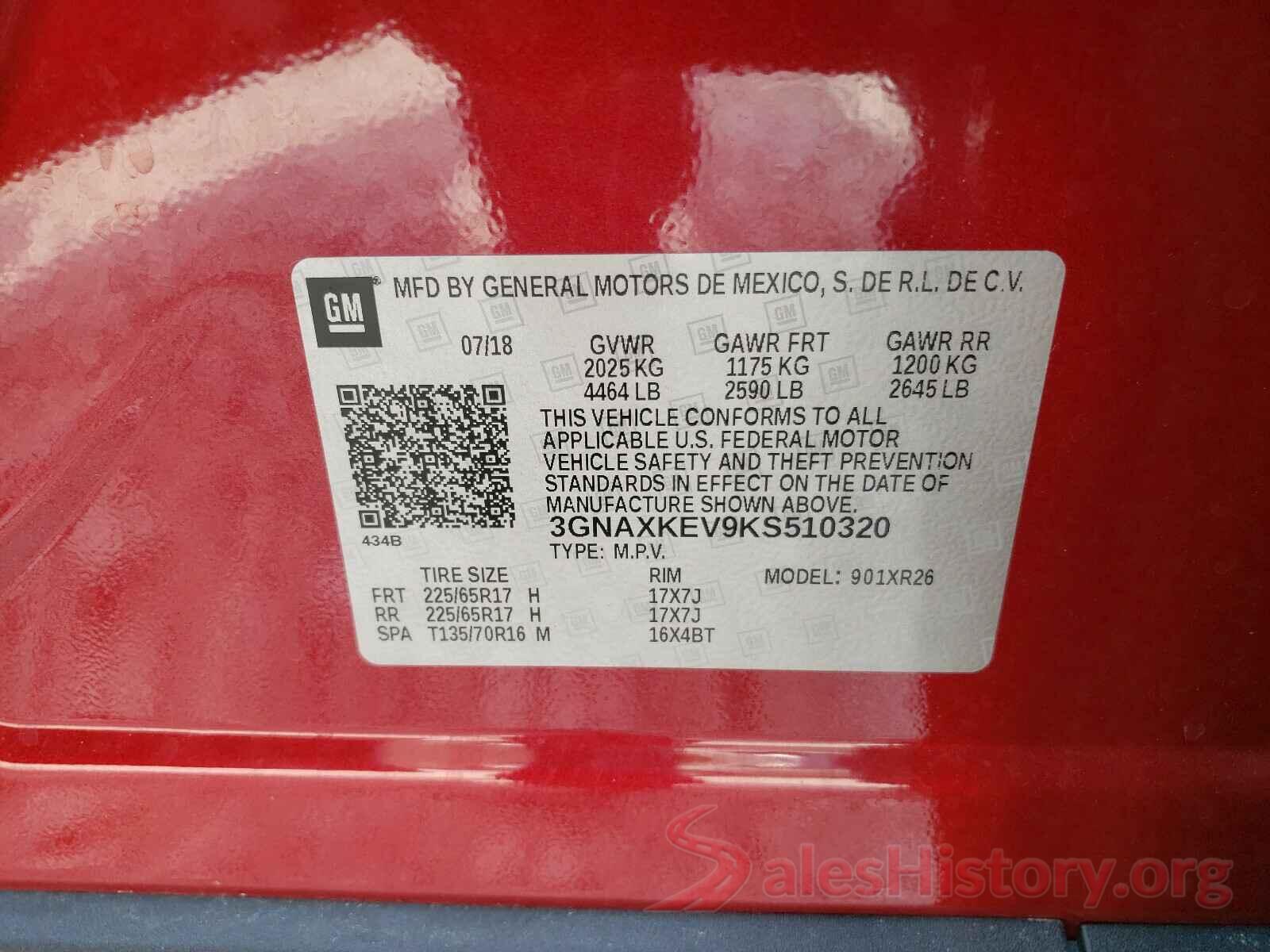 3GNAXKEV9KS510320 2019 CHEVROLET EQUINOX