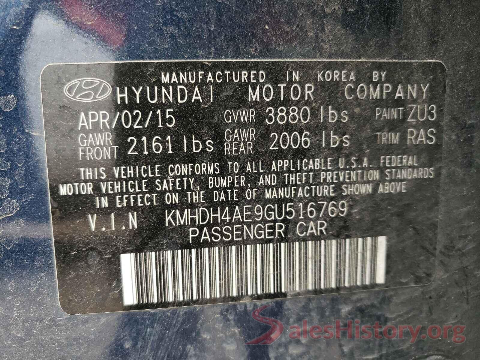 KMHDH4AE9GU516769 2016 HYUNDAI ELANTRA