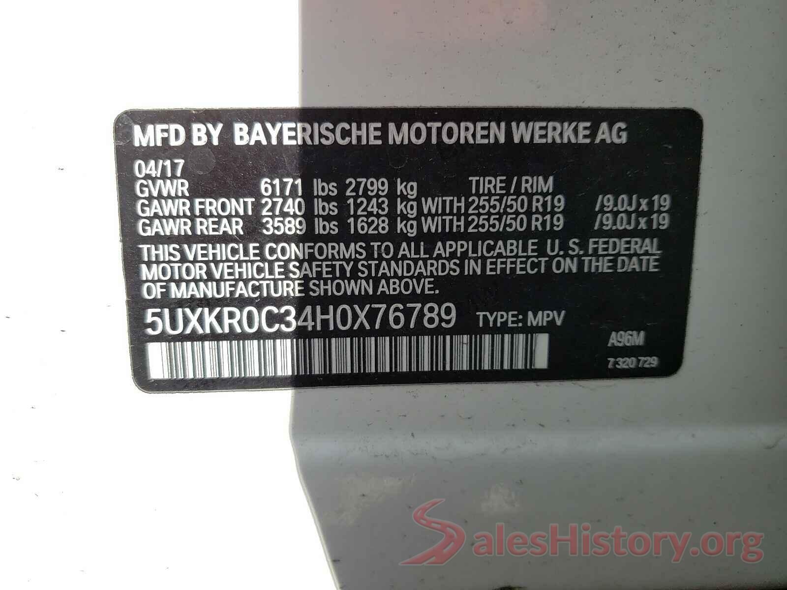 5UXKR0C34H0X76789 2017 BMW X5