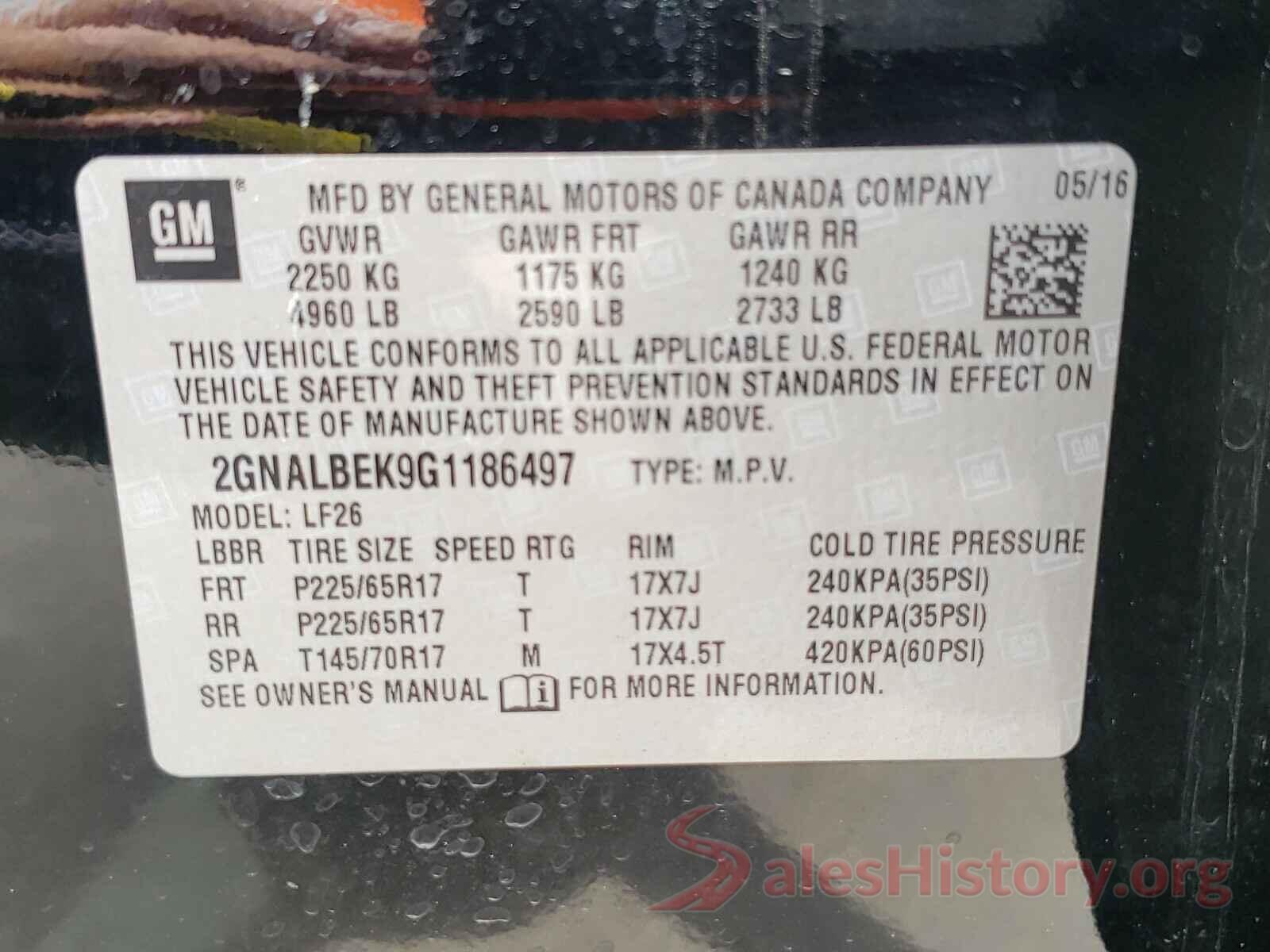 2GNALBEK9G1186497 2016 CHEVROLET EQUINOX