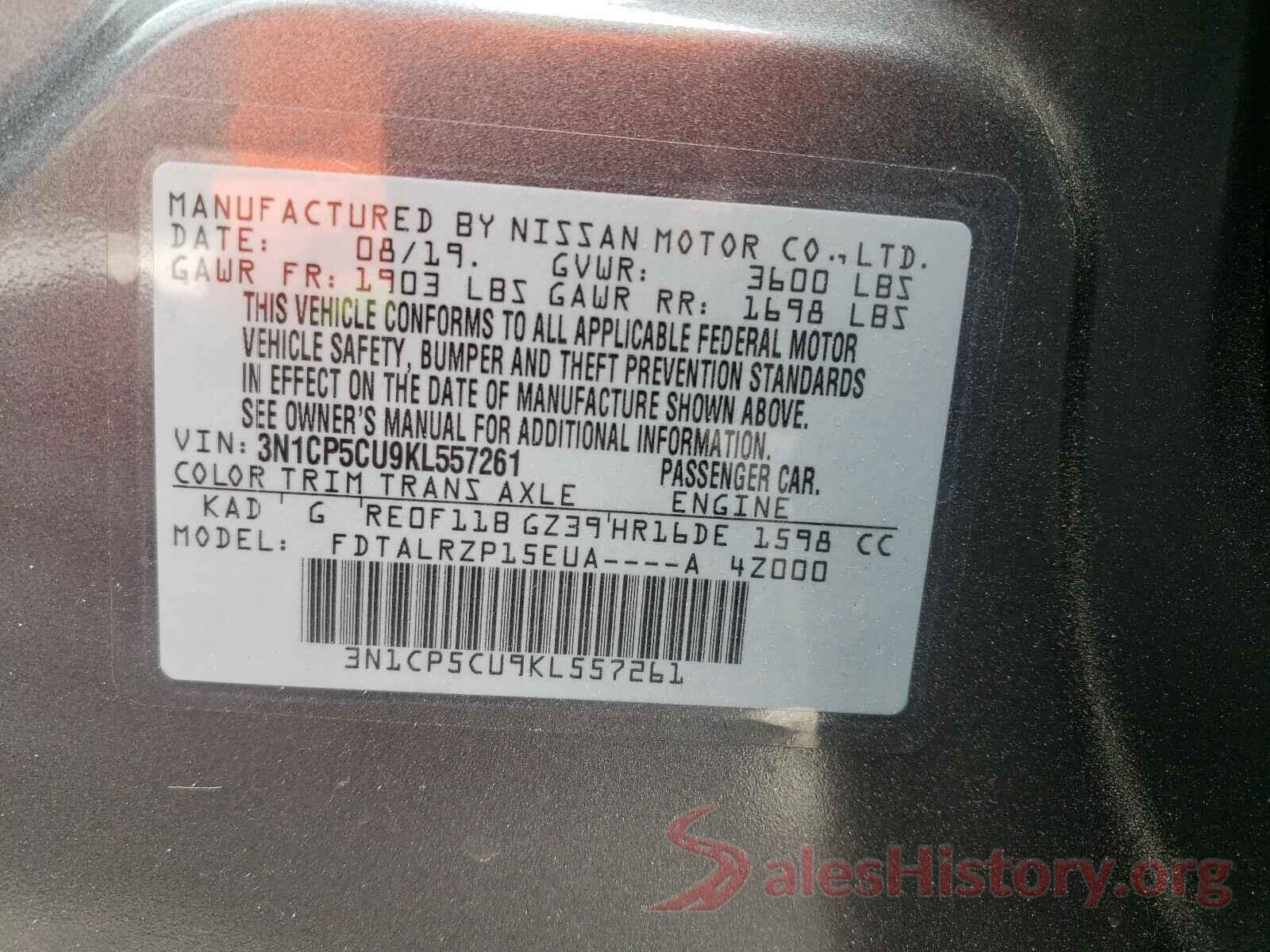 3N1CP5CU9KL557261 2019 NISSAN KICKS