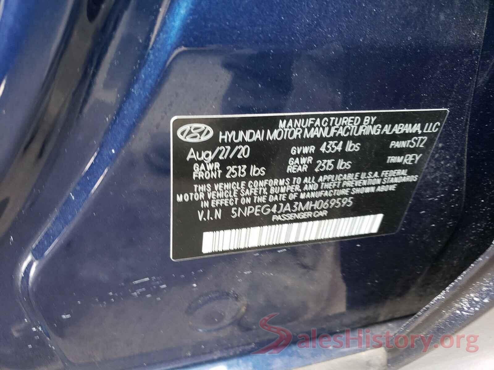 5NPEG4JA3MH069595 2021 HYUNDAI SONATA