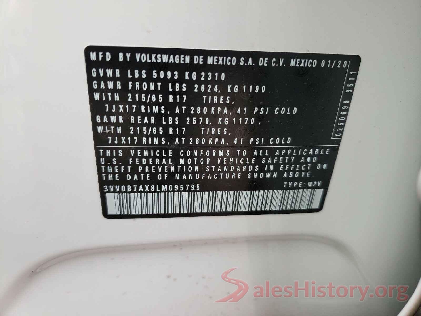 3VV0B7AX8LM095795 2020 VOLKSWAGEN TIGUAN