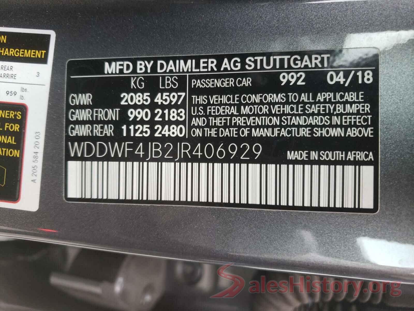 WDDWF4JB2JR406929 2018 MERCEDES-BENZ C CLASS