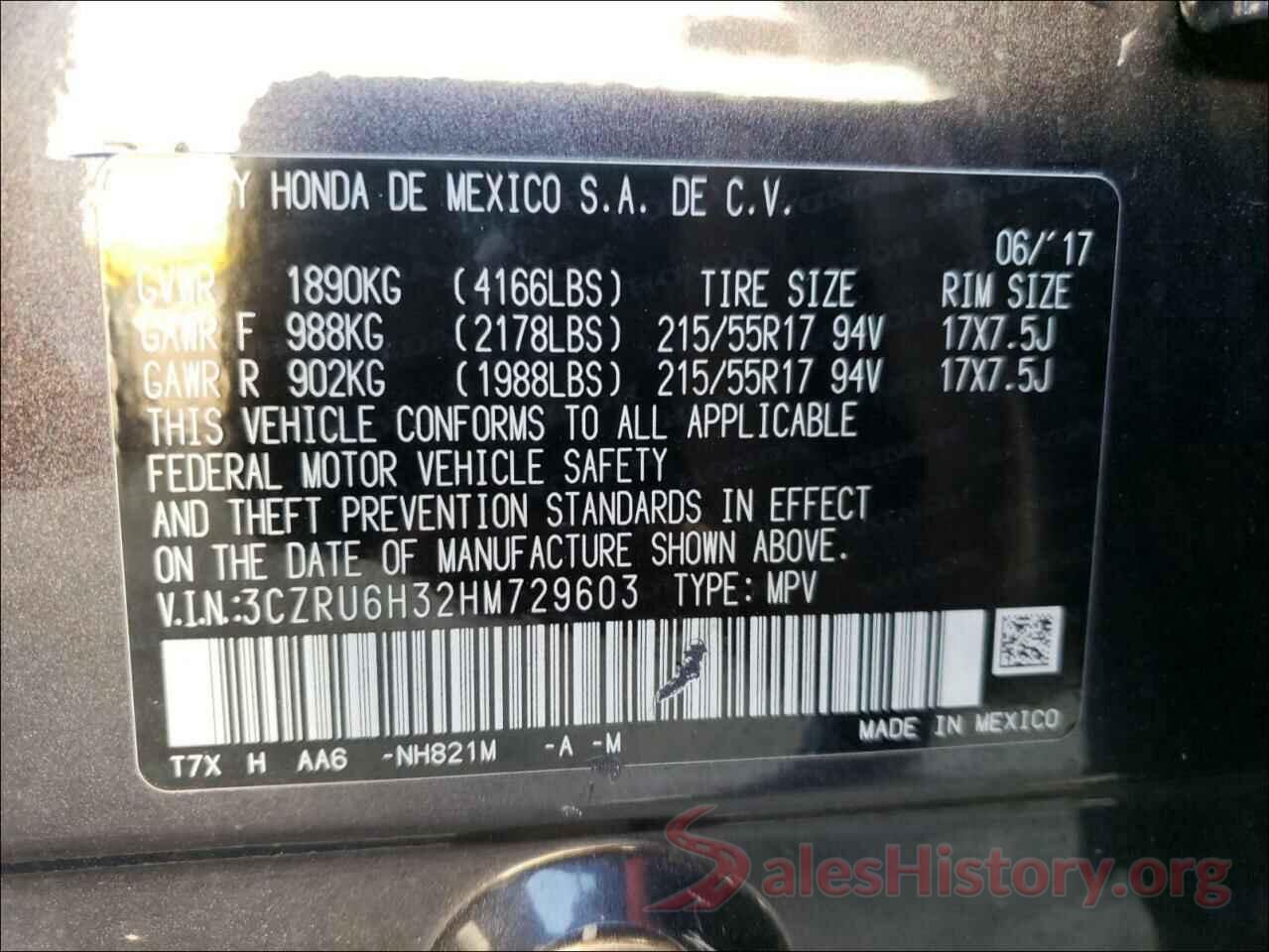 3CZRU6H32HM729603 2017 HONDA HR-V