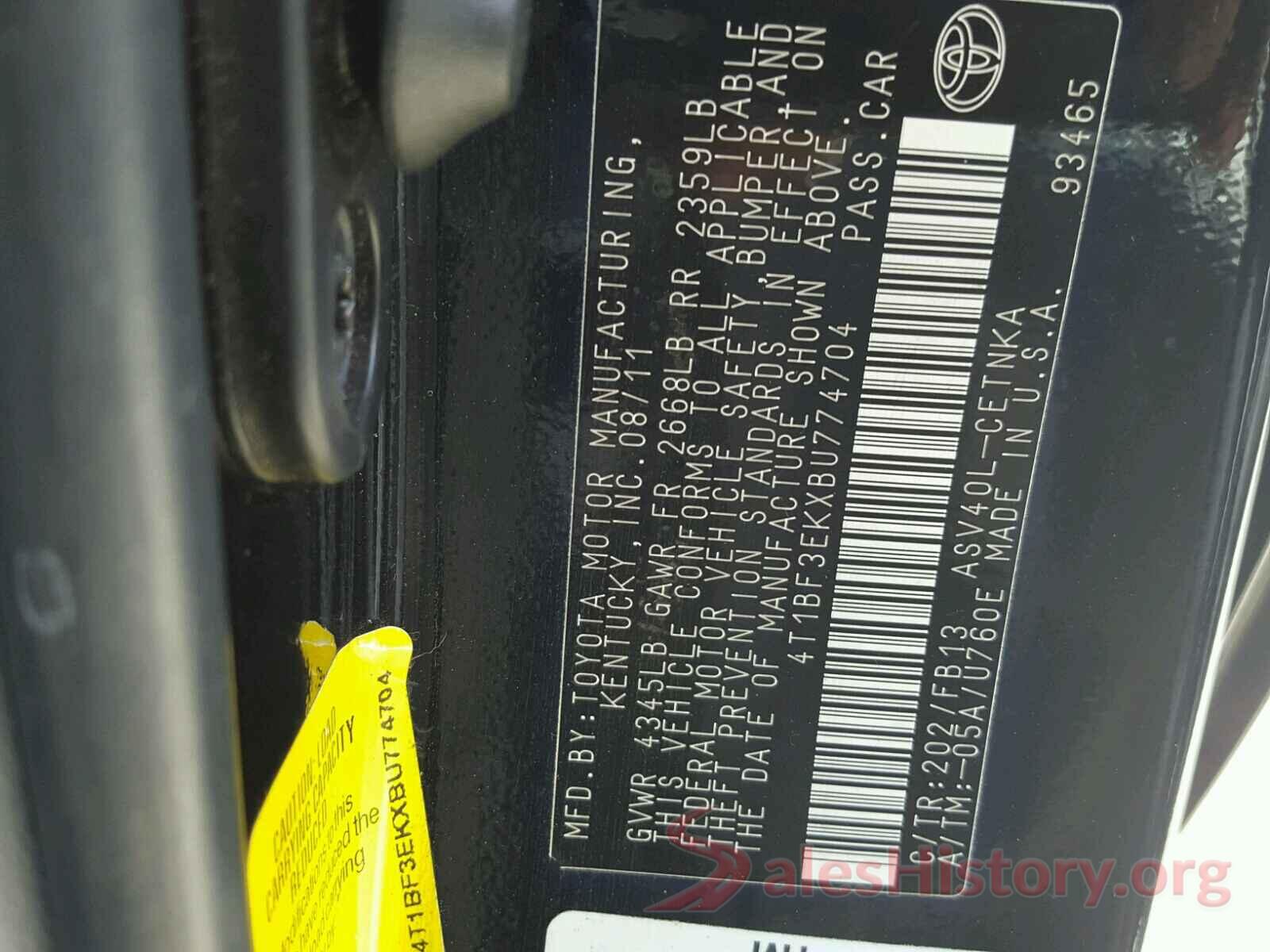 4T1BF3EKXBU774704 2011 TOYOTA CAMRY BASE