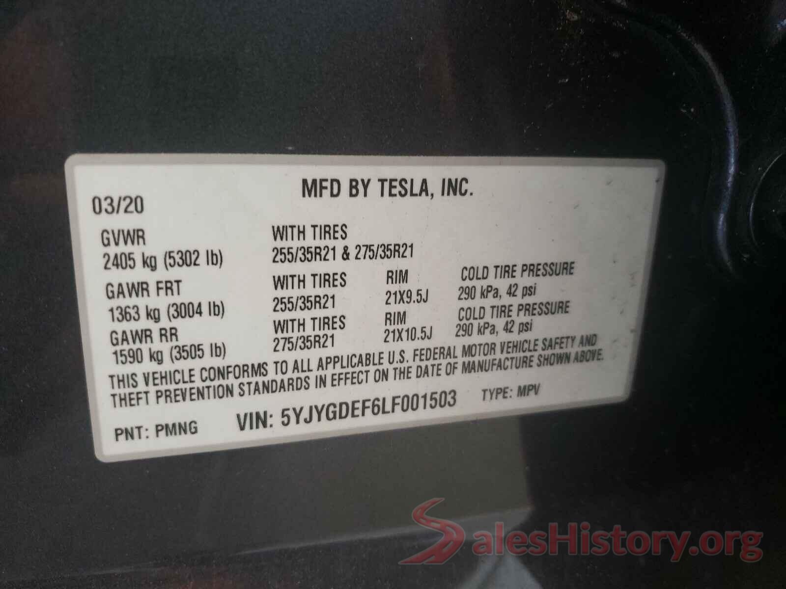 5YJYGDEF6LF001503 2020 TESLA MODEL Y